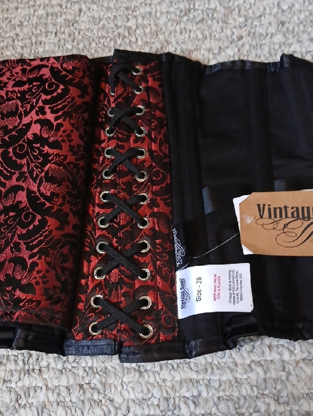 AUTHENTIC Red and Black Floral Brocade Underbust Corset - Picture 3 of 8